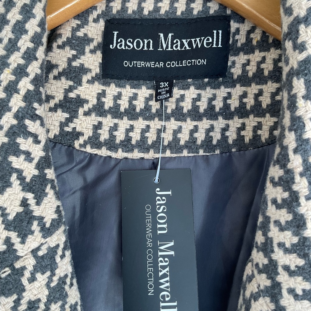 Jason Maxwell Black and Cream Women's Plus Long Coat with Tie Belt, size 3X - Picture 6 of 13